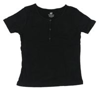 Černé žebrované crop tričko s knoflíčky H&M
