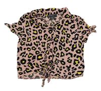 Růžovo-černá vzorovaná crop halenka s uzlem Primark 