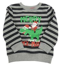 Šedo-černá pruhovaná mikina s dinosaurem a Santou zn. Primark
