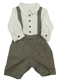Bílo-hnědý overal s knoflíky a límečkem Mamas&Papas
