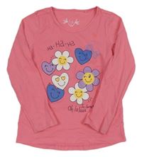 Lososové triko s květy a srdíčky