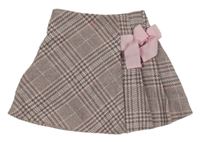 Růžovo-šedá kostkovaná třpytivá vlněná sukně s mašlí Matalan