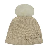Béžová pletená čepice s mašlí a bambulí