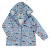 Světlemodrá nepromokavá bunda s dopravními prostředky a kapucí Lupilu