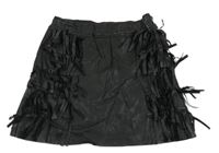 Černá koženková sukně s třásněmi Mango