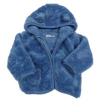 Tmavomodrá chlupatá propínací mikina s kapucí Ergee