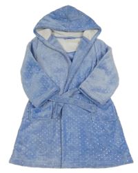 Modrofialový puntíkatý chlupatý župan s kapucí Nutmeg