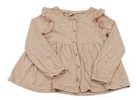 Růžové úpletové propínací triko s volánky Tu