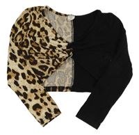 Černo-béžové crop triko s leopardím vzorem Shein