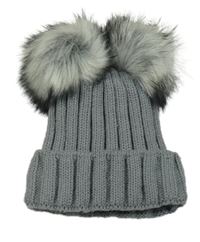 Tmavošedá žebrovaná pletená čepice s bambulemi