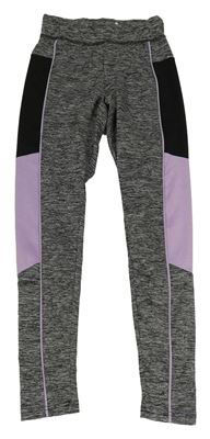 Tmavošedo-černo-lila sportovní legíny Ergeenomixx