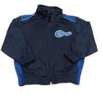 Tmavomodro-modrá sportovní propínací mikina s nápisem