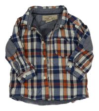 Tmavomodro-světlešedo-oranžová kostkovaná košile H&M
