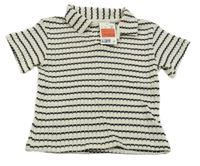 Nové - Krémovo-černé pruhované perforované pletené polo tričko H&M