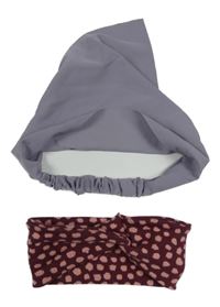 2set - Levandulový šátek + vínová puntíkatá čelenka