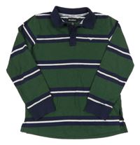 Tmavozeleno-tmavomodro-bílé pruhované polo triko ThreadBare