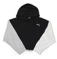 Černo-bílo-šedá crop mikina s logem a kapucí Puma