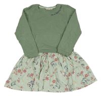 Zeleno-světlezelené teplákovo/bavlněné šaty s květinami a koňmi Kids