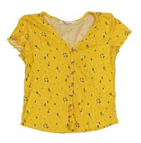 Žluté crop květované tričko H&M