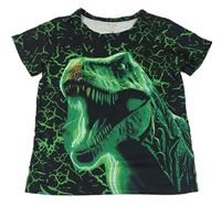 Černo-zelené vzorované tričko s dinosaury 