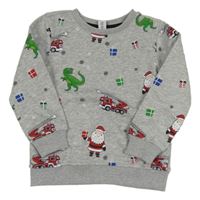 Šedá mikina s dinosaury a Santou Dopodopo