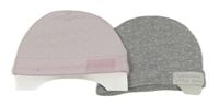 Nové - 2x puntíkatá čepice - růžová + šedá 