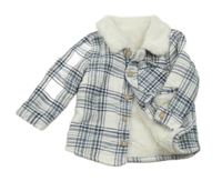 Bílo-modrá kostkovaná zateplená košilová bunda Tu