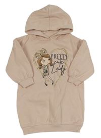 Světlerůžové teplákové šaty s dívkou a kapucí C&A