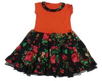 Červeno-černé květované šaty 