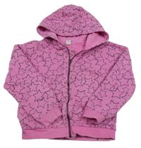 Růžová vzorovaná propínací mikina s hvězdami a kapucí Tu