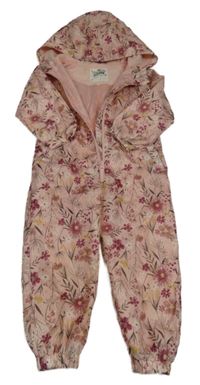 Růžová květovaná šusťáková jarní kombinéza s kapucí F&F