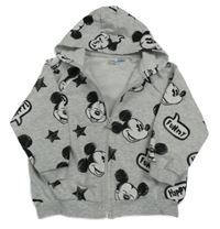 Šedá melírovaná propínací mikina s Mickeym a kapucí 