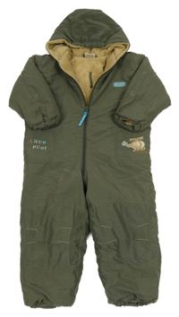 Khaki šusťáková zimní kombinéza s kapucí Impidimpi