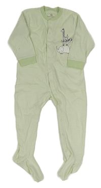 Zeleno-bílý pruhovaný overal se zvířátky 