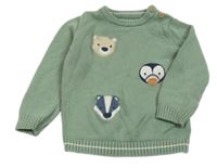 Zelený svetr se zvířátky Nutmeg