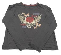 Tmavošedé triko s růží Primark