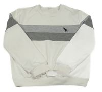 Bílá mikina s šedým pruhem