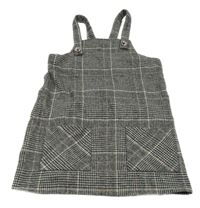 Šedo-černé kostkované vlněné laclové šaty s kapsami F&F