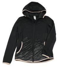 Černá sportovní propínací funkční mikina s růžovým lemem a kapucí Decathlon