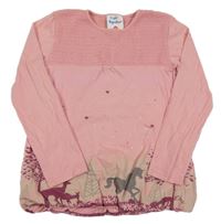 Růžové triko s žabičkováním a koníky Topolino