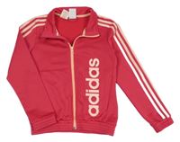 Malinová sportovní funkční propínací mikina s pruhy a logem Adidas