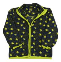 Khaki-tmavomodro-neonová fleecová propínací mikina s brouky Kiki&Koko