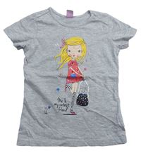 Šedé melírované tričko s dívkou Dopodopo