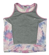 Šedo-bílo-růžovo-fialový sportovní crop top Primark