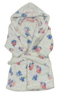 Bílý květovaný chlupatý župan s kapucí Mothercare