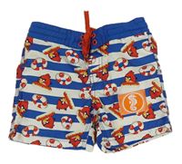 Modro-bílé pruhované plážové kraťasy s ptáčky - Angry Birds 