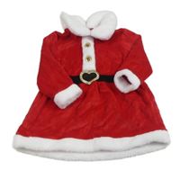 Červeno-bílé plyšové šaty s kožešinovými prvky - Santa Primark