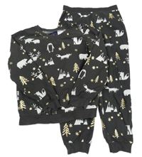 Tmavošedé pyžamo se zvířátky a stromečky Next