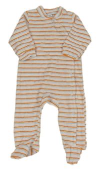 Bílo-modro-oranžový pruhovaný sametový overal 