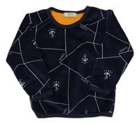 Tmavomodrá plyšová vzorovaná zateplená mikina s kotvami a nápisy 